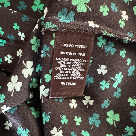 Express Portofino Button Down Blouse - Black with Green Shamrocks - Picture 4 of 5
